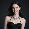 Gothic Witch Cross Necklace With Layered Zircon Pendant And Black Beads For Halloween Costume - 2 of 4
