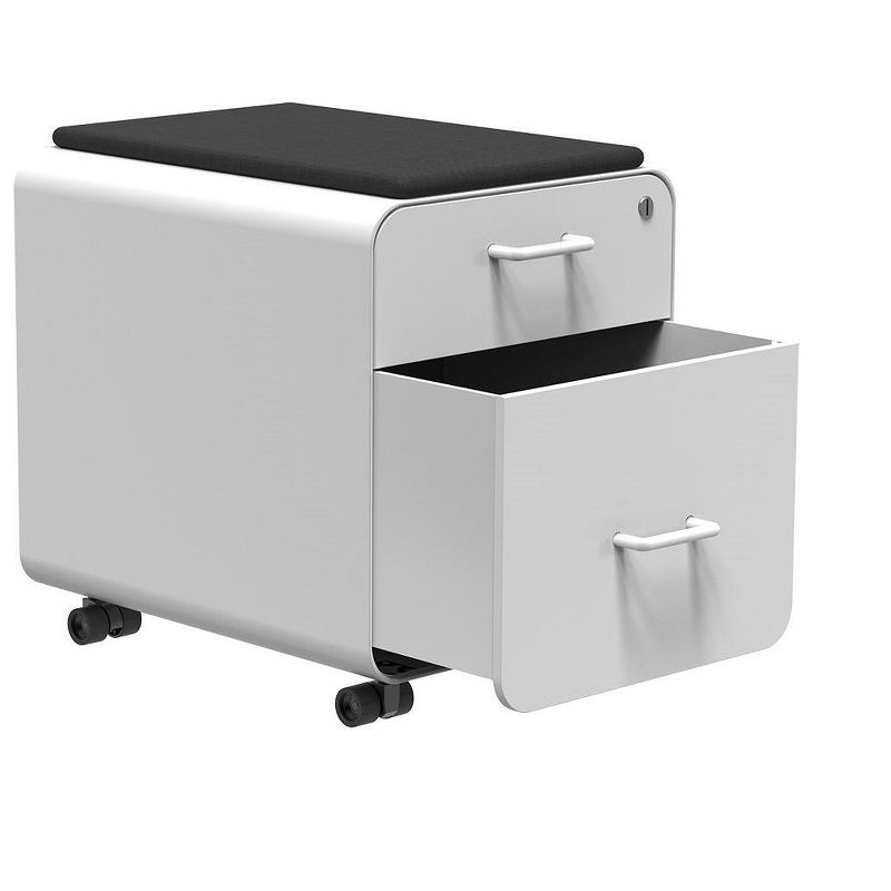 Monoprice Round Corner 2-Drawer File Cabinet - White, Lockable With Seat Cushion - Workstream Collection, 2 of 7