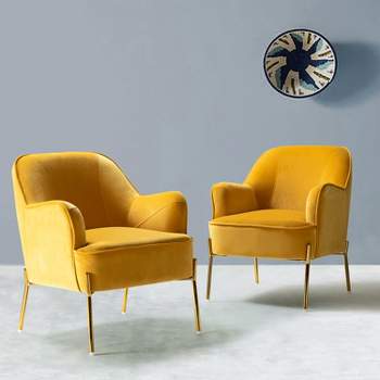 Odo Velvet Accent Comfy Living Room Arm Chair Upholstered Padded Seat Set of 2 | Karat Home