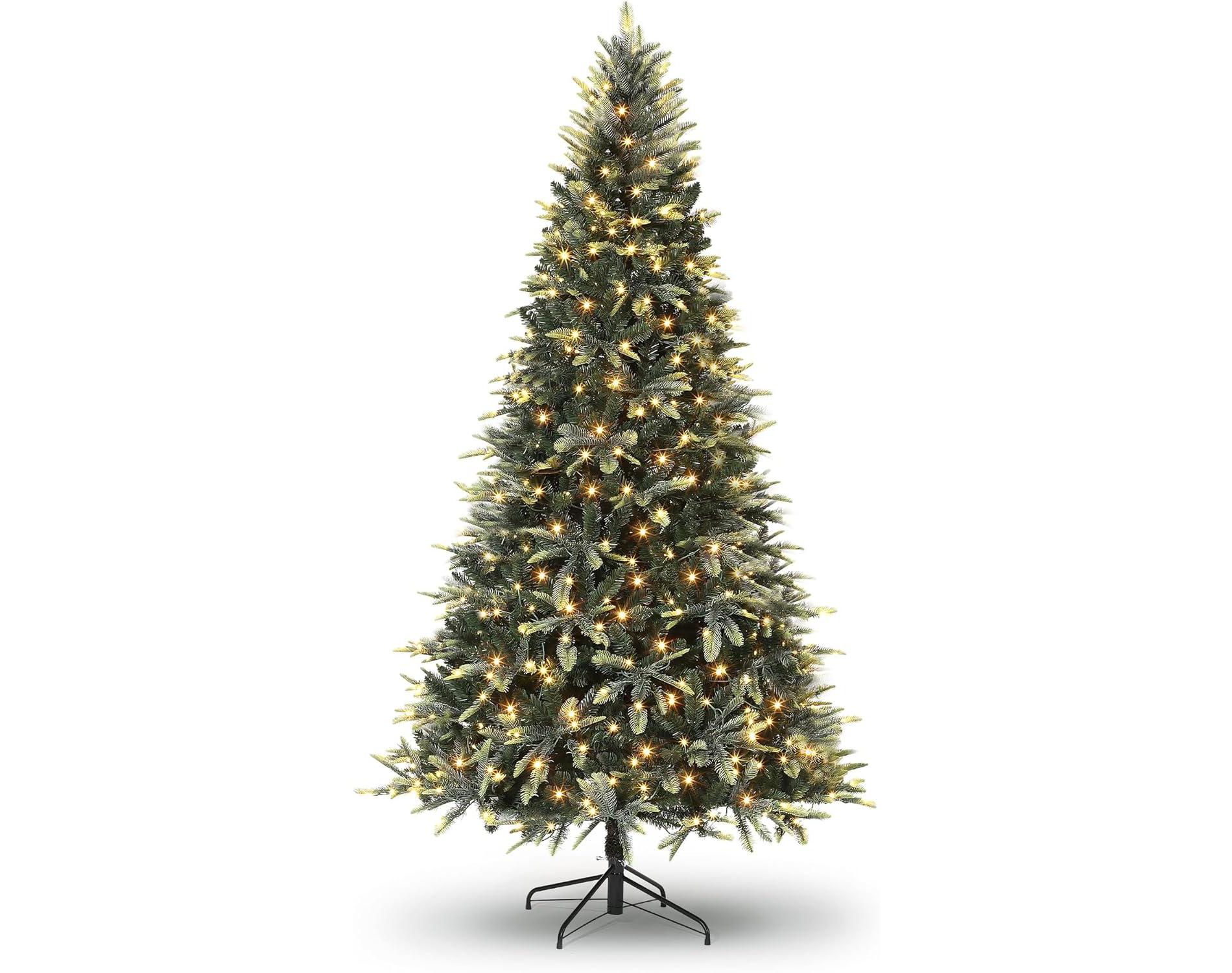 6.5 FT Prelit Christmas Tree, Pencil Christmas Tree with 240 Warm White Lights-8 Modes, Automatic Hinged Expansion, Foldable Metal Stand, for Party
