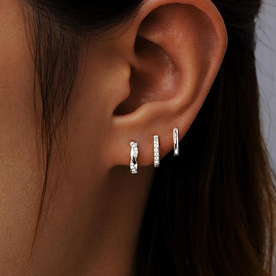 3-Pair Sterling Silver Huggie Hoops - Dainty Stackable & Hypoallergenic, with Birthstone Accents - image 3