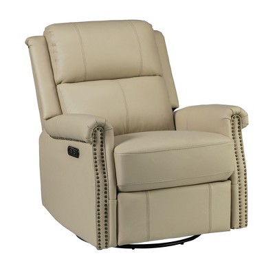 Kaietan Genuine Leather Power Rocking Recliner with Rolled Arms for Living Room and Office| ARTFUL LIVING DESIGN