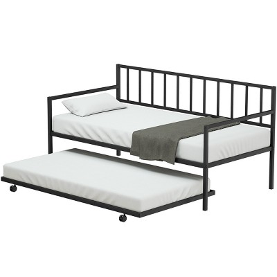 Costway Platform Bed Sofa DayBed Twin Trundle DayBed 4 Casters Mattress