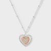 Silver Plated Cubic Zirconia Heart Pendant Necklace - Silver/Gold - 2 of 4