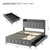 King - Full Size Diamond Tufted Bed with  Built-in Charging Station, 4 Fabric-Lined Drawers, Velcro Wood Slats, Silver Buckle Glam - 2 of 4