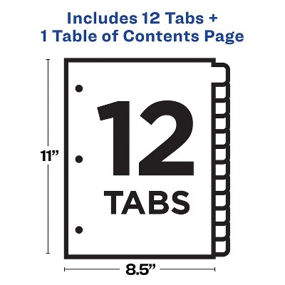 Heavyweight White Paper 12-Tab Customizable Table of Contents Dividers