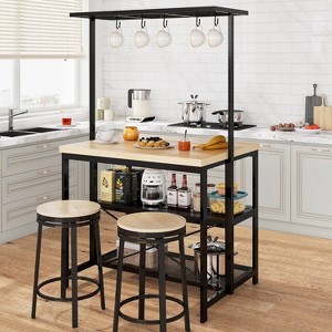 Rolling Kitchen Island - Microwave Stand with 3-Tier Storage Shelves & 5 Hooks - 1 of 4