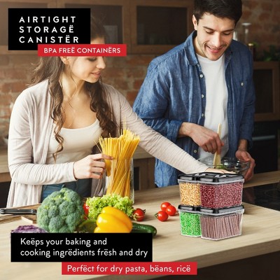 Clear Plastic Airtight Food Storage Containers with Black Lids, Set of 4