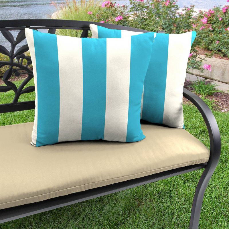 Set of 2 16&#34; x 16&#34; Outdoor Throw Pillows Washed Turquoise White - Jordan Manufacturing, 4 of 7