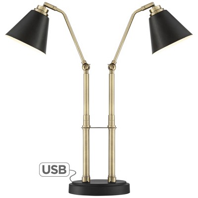 Possini Euro Design Mid Century Modern Adjustable Desk Table Lamp LED Black Antique Brass Metal Cone Shades for Living Room Office