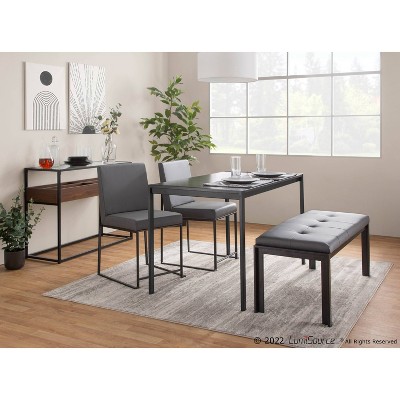 Fuji Black and Gray Faux Leather Bench with Metal Frame