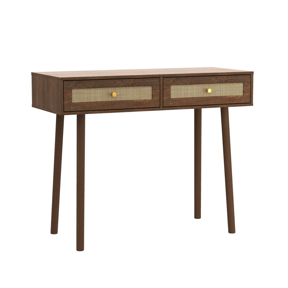 Photos - Coffee Table Atlantic Loft and Luv Coda Console Table Walnut Brown - : 2-Drawer, Mid-Cen 