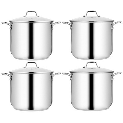 NutriChef Commercial Grade Heavy Duty 8 Quart Stainless Steel Stock Pot  with Riveted Ergonomic Handles and Clear Tempered Glass Lid (2 Pack)