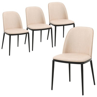 LeisureMod Tule Dining Side Chair with Velvet Seat and Black Powder-Coated Steel Frame Set of 4