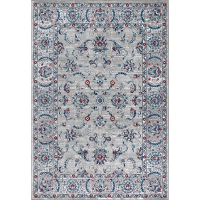 Elegant Light Grey & Red Vintage Synthetic Area Rug 8' x 10'