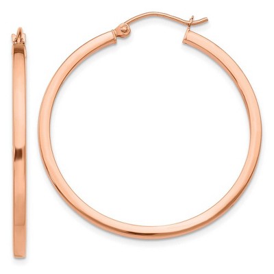 Black Bow Jewelry 2mm x 35mm Polished 14k Rose Gold Square Tube Round Hoop Earrings