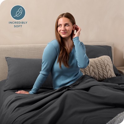 Gray Organic Cotton Flannel Queen Sheet Set with Deep Pockets