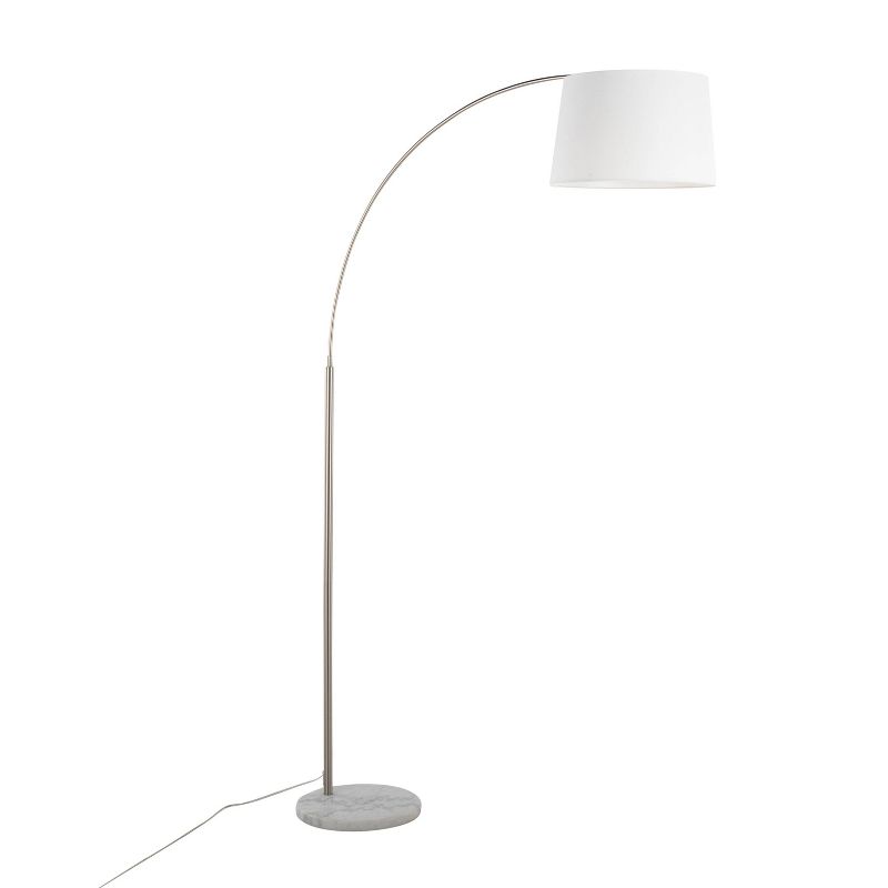 LumiSource March Contemporary Floor Lamp in White Marble and Nickel with White Linen Shade, 1 of 11