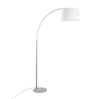 LumiSource March Contemporary Floor Lamp in White Marble and Nickel with White Linen Shade