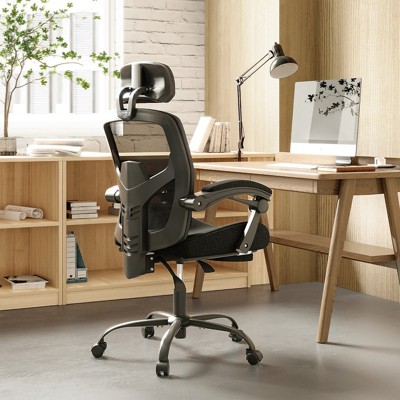 GlasFlength Seating Sets with Lumbar Support Pillow and Padded Armrests, Retractable Ergonomic Swivel Chair, for Office, Black, 26"*26"*50.75"