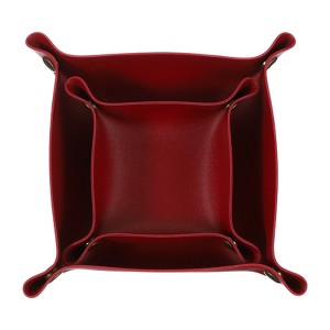 Unique Bargains PU Leather Anti-Slip Square Key Jewelry Valet Tray 4.9" x 4.9" 2 Pcs Dark Red - 1 of 4
