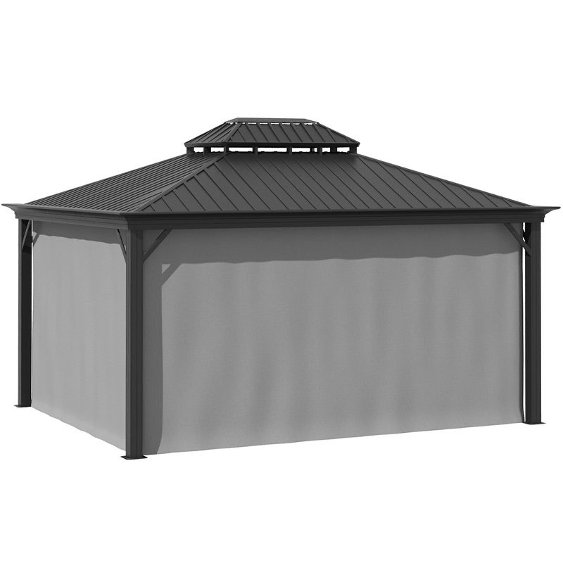 Outsunny Patio Gazebo, Netting & Curtains, 2 Tier Double Vented Steel Roof, Hardtop, Ceiling Hooks, Rust Proof Aluminum, 4 of 7