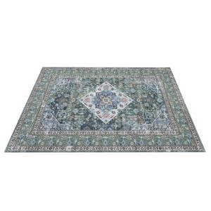 Washable Oriental Area Rug with Vintage Floral Print, Stain-Resistant, Non-Slip Rubber Backing for Living Room, Bedroom, Dining, Home & Office Use - 1 of 4