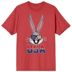 Looney Tunes Bugs Bunny With Patriotic Glasses Crew Neck Short Sleeve Red Men's T-shirt - 1 of 3