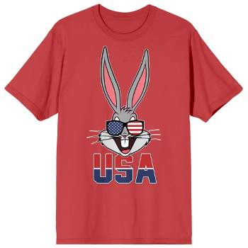 Looney Tunes Bugs Bunny With Patriotic Glasses Crew Neck Short Sleeve Red Men's T-shirt