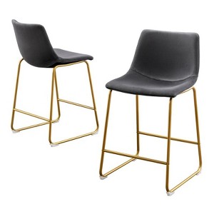 Double Counterheight Chairs in Gray Velvet with Gold Chrome Base (Set of 2) - 1 of 2