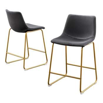 Double Counterheight Chairs in Gray Velvet with Gold Chrome Base (Set of 2)