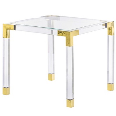 Fabulaxe Square Acrylic Gold Metal Modern Tempered Glass Coffee Table