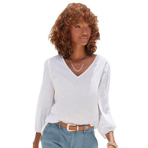 V-Neck Eyelet Blouse