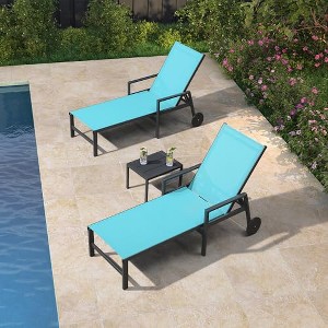 PURPLE LEAF Outdoor Chaise Lounge with Wheels for Outside 2 Pieces Aluminum Patio Lounge Chair with 5 Adjustable Position Recliner Side Table Included - 1 of 4