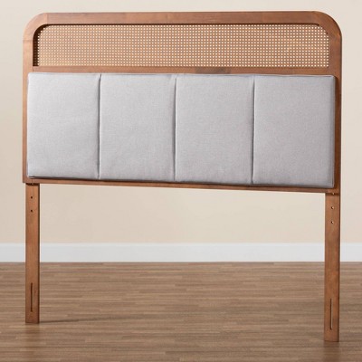 Esti King Walnut and Gray Upholstered Headboard with Rattan