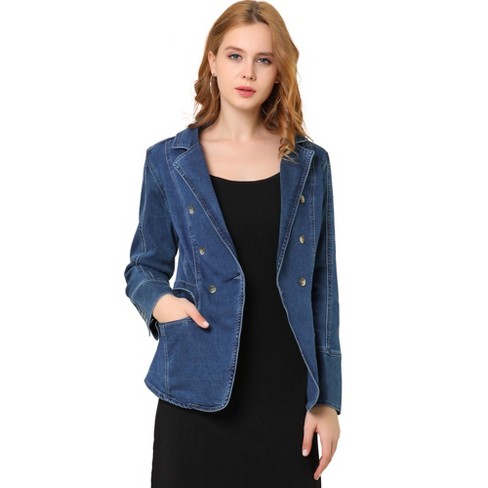 Allegra K Women's Regular Fit Casual Lapel Long Sleeve Denim Pockets ...