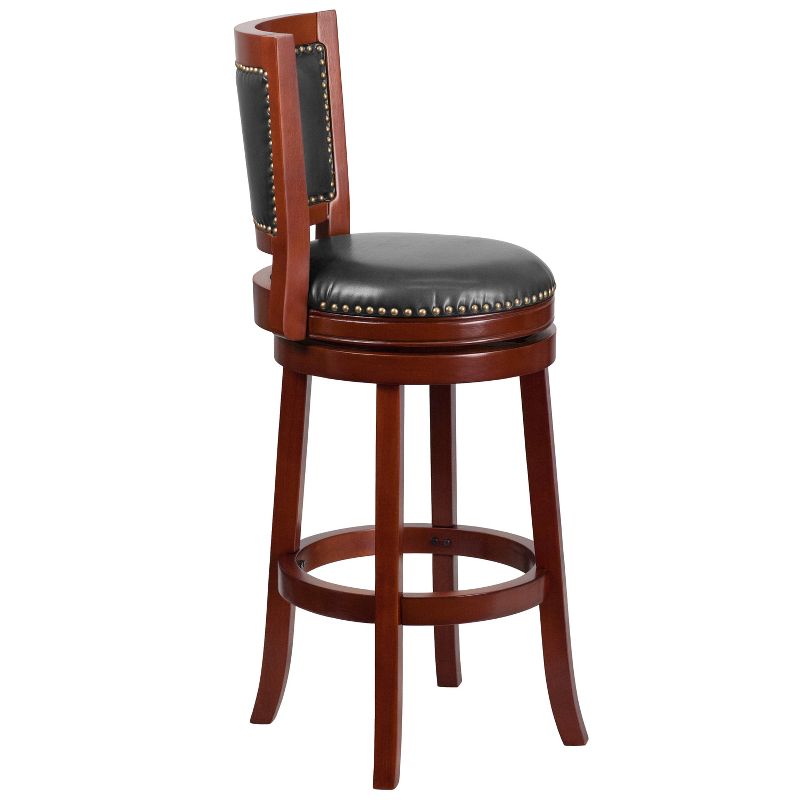 Merrick Lane Amara Series Wooden Stool with Open Panel Back with Faux Leather Accent and Seat, 6 of 8