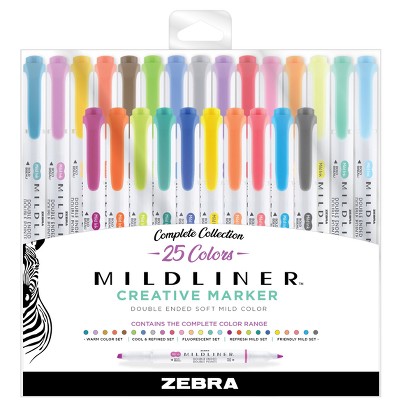 Zebra MildLiner Complete Set 25 Vibrant Colors Great for Text Highlighting,  Kids, Office, College, School (WKT7-5C WKT7-5C-NC WKT7-5C-RC WKT7-N-5C