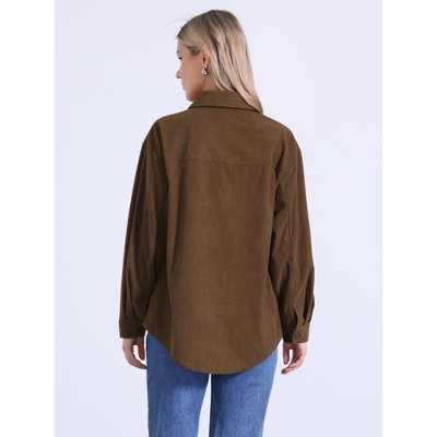 INSPIRE CHIC Women's Button Up Turn-down Collar Autumn and Winter Corduroy Jacket Medium Brown — фото 3
