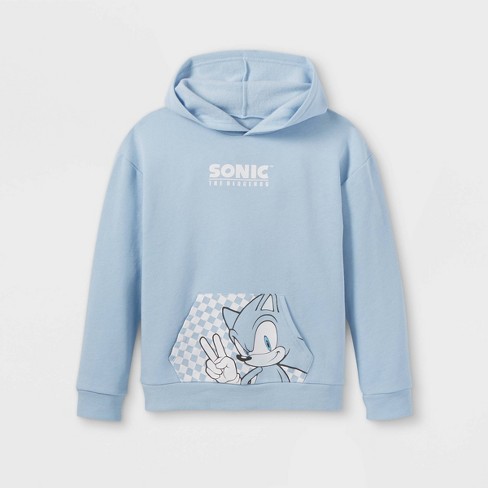 SEGA Sonic The Hedgehog Boys Pullover Fleece Raglan Hoodie Blue/Grey