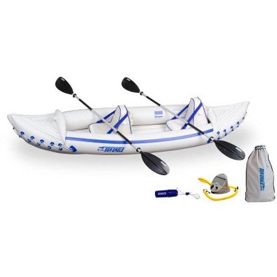 Sea Eagle 330 Pro 2 Person Inflatable Sport Kayak Canoe Boat with Paddles, Repair Kit, Pump, and Movable Seats