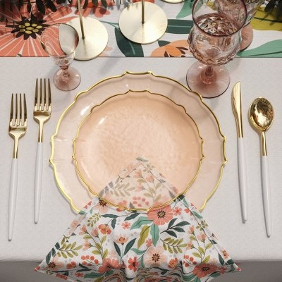 Elegant Rose Gold Rimmed Disposable Plastic Plates Set for 40 Guests