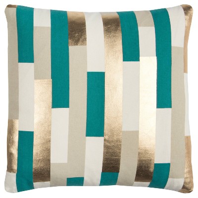 20"x20" Oversize Shiny Striped Square Throw Pillow Cover - Rizzy Home: Cotton Canvas, Hidden Zipper Closure