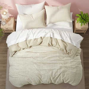 Peace Nest Floral Jacquard Cotton Linen Blend Duvet Cover Set, 3 Piece Bedding Set with Pillow Shams - 1 of 4