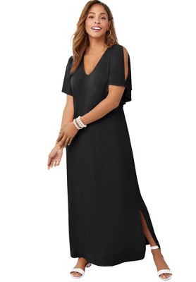 Jessica London Women's Plus Size Stretch Knit Cold Shoulder Maxi Dress