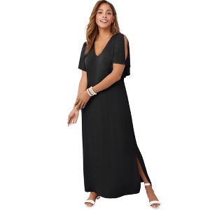 Jessica London Women's Plus Size Stretch Knit Cold Shoulder Maxi Dress - 1 of 4