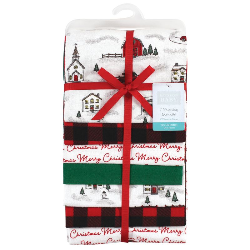 Hudson Baby Unisex Baby Cotton Flannel Receiving Blankets Bundle, Christmas Scene, One Size, 2 of 7