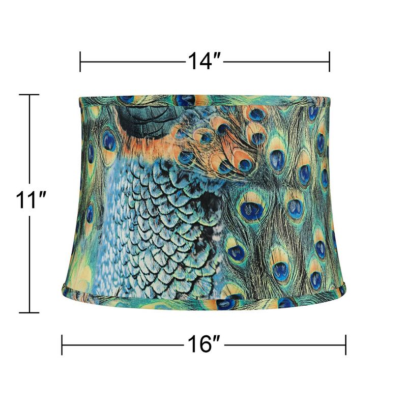 Springcrest Peacock Print Medium Drum Lamp Shade 14" Top x 16" Bottom x 11" Slant (Spider) Replacement with Harp and Finial, 5 of 11