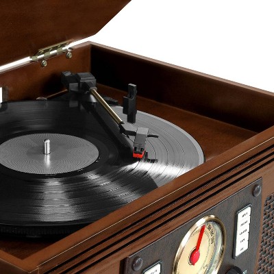Espresso Wood 8-in-1 Bluetooth Record Player with Stereo Speakers