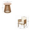 Patio Bistro Set, 3 PCS Dining Set with Foldable Slatted Table, Acacia Wood Frame Dining Armrest Chair with Polyester Cushions-Coolbibila - 4 of 4